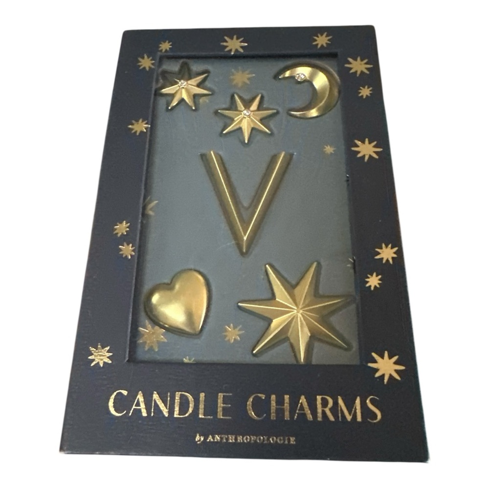 Anthropologie Monogram Candle Charms Gold Letter “V” New In Box Stars Moon